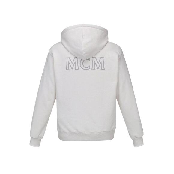 MCM Mens Essentials Logo Zip Up Hoodie In Organic Cotton White NWT - Picture 2 of 14